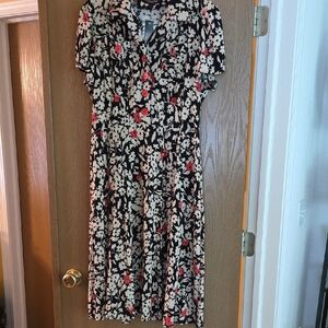 Trashy Diva NWT  Black and Tan Midi Dress, Collar, Short Sleeve, Side Zipper, 14